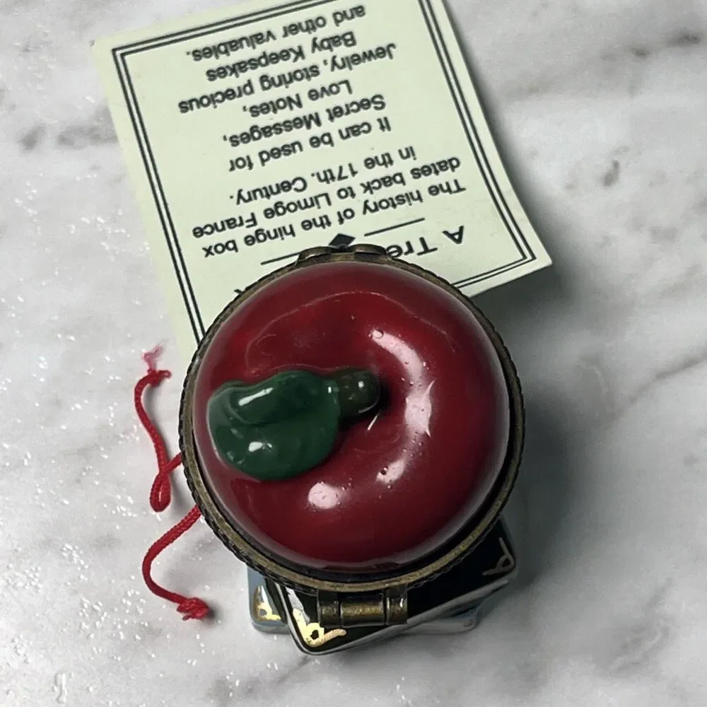 Ceramic apple & books ring or trinket box - Treasures Box teacher gift school